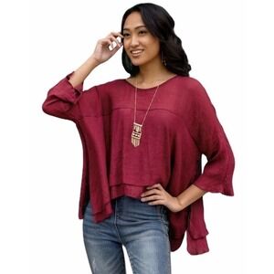 Red Oversized Bell Sleeve Tunic Blouse